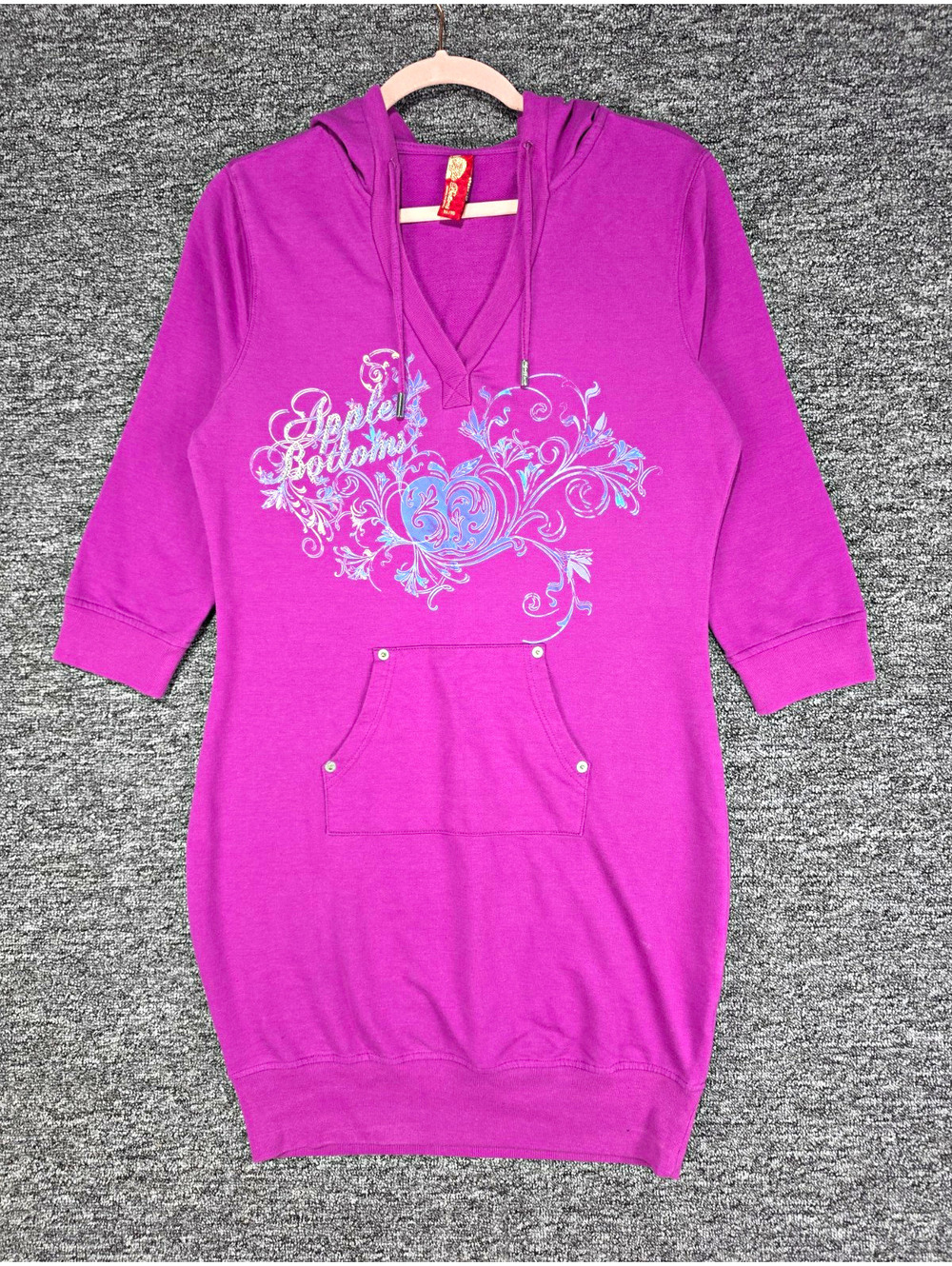 Apple Bottoms Girls Purple Graphic Print Pullover Hoodie V-Neck Pockets XL